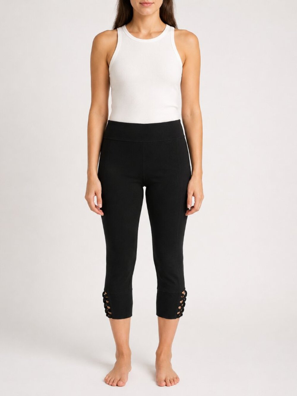 Calvin Klein Black Lattice Hem Capri Leggings Size Small Stretch